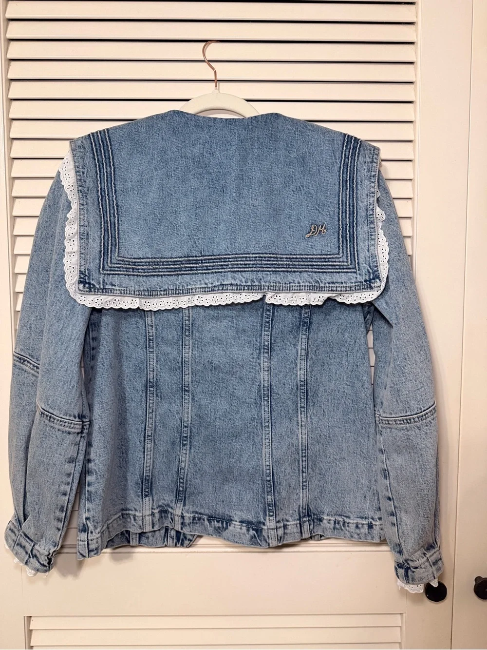 Damson Madder Broderie Anglaise Ruffle Denim Sailor Jacket - Size UK 10/US 6 - Picture 2 of 10